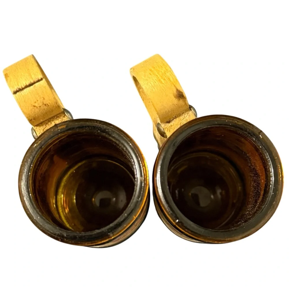 Vintage Amber Glass & Wood Kansas City Souvenir Salt & Pepper Shakers